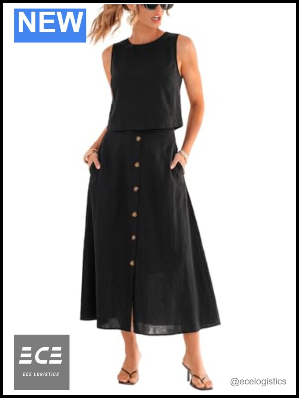 CUPSHE 100% Cotton Two Piece Skirt Set Sleeveless Top Long Skirt